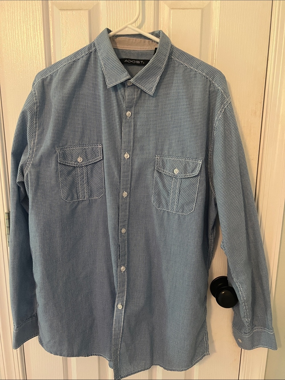 Axist Men's Light Blue Micro-Check Button-Down Shirt